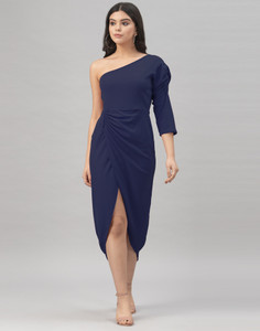 Selvia Women Wrap Dark Blue Midi/Calf Length Dress