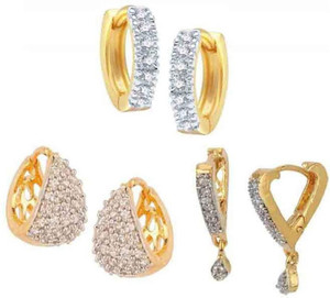 ZENEME ZENEME Gold Plated White American Diamond Earrings Cubic Zirconia Alloy Earring Set