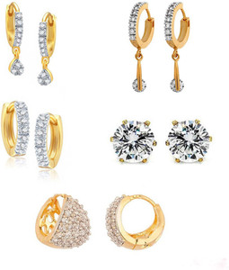 ZENEME White Ad American Diamond Combo of 5 Drop Earrings Jewellery For Women & Girls Alloy Earring Set
