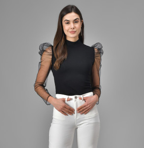 Absorbing Casual Full Sleeve Solid Women Black Top