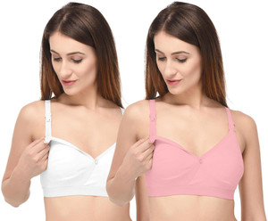 Fabme Po2-BR0243PK-WH Women Maternity/Nursing Non Padded Bra