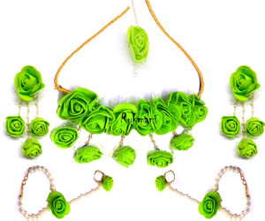 Rukmani Fabric, Rubber, Paper Green Jewellery Set