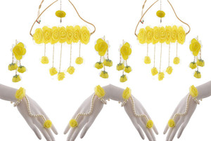 Rukmani Fabric, Rubber, Leather, Paper Yellow Jewellery Set