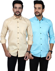 Liza Martin Men Solid Casual Light Blue, Cream Shirt