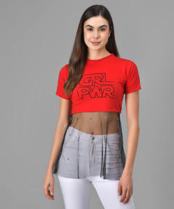FUNDAY FASHION Casual Short Sleeve Printed Women Red, Black Top