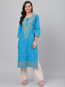 ADA Women Chikan Embroidery, Embroidered, Paisley Straight Kurta
