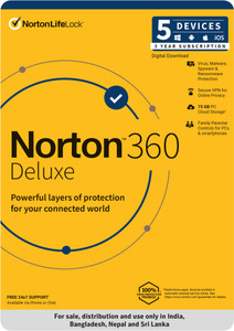 Norton 360 Deluxe 5 PC PC 3 Years Total Security Compatible with Mac, Android, iOS, Windows (Email Delivery - No CD)