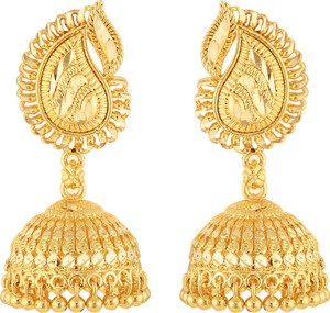 MEENAZ 1 one gram gold South Indian Temple jewellery set 18k Brass Copper 22kt Stylish Fancy Casual daily use Simple party wear Ethnic Antique Bridal Wedding latest maharashtrian design Combo Matt Gunghroo Big Heavy Stud Pendant Meenakari Flower Round Gold Peacock jhumki Jhumkas Jhumka earrings earing golden Bali ear rings for women girls ladies girlfriend valentine gifts matte GOLD JHUMKI-M159 Ruby Brass, Copper, Metal, Alloy, Enamel, Crystal, Stone Jhumki Earring