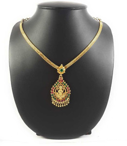AFJ GOLD Micro Gold Plated Traditional Trendy Designer Stone Necklace For Women And Girls Emerald, Ruby Gold-plated Plated Copper Necklace