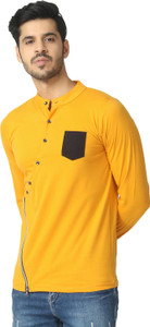 Black Collection Colorblock Men Mandarin Collar Gold, Black T-Shirt