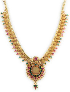 AFJ GOLD Micro Gold Plated Traditional Trendy Designer Kemp Stone Necklace For Women And Girls Emerald, Ruby Gold-plated Plated Copper Necklace