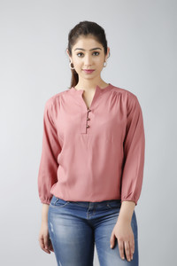 Fab Star Casual 3/4 Sleeve Solid Women Pink Top