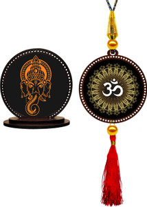 GiftzLane Ganesha Car Dashboard Idol & Om Car Hanging Showpiece Combo Showpiece / Figurine Decorative Showpiece  -  9 cm