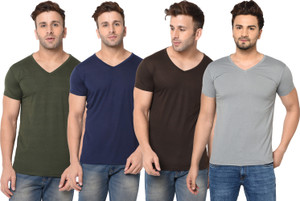 Jaskart Solid Men V Neck Multicolor T-Shirt