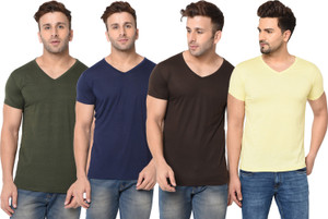 Jaskart Solid Men V Neck Multicolor T-Shirt
