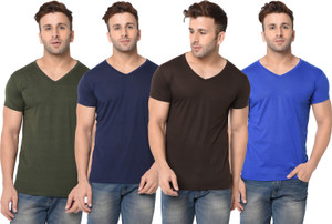 Jaskart Solid Men V Neck Multicolor T-Shirt