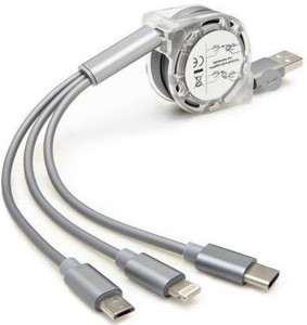 RAKRISH Micro USB Cable 2 A 1.2 m RSB 3-in-1 Retractable USB Charging Cable Multi-Device Fast Charger Cord with Micro USB / Lightning / Type C