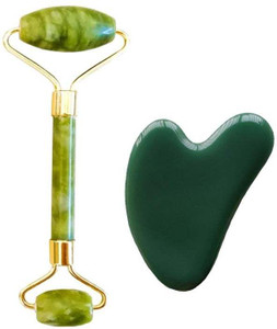 jaderoller Green Jade Roller and Gua Sha Set Roller and Gua Sha Set for Beautiful Skin Detox - Facial Body Eyes Neck Massager Tool Reduce Wrinkles Aging - Original Natural Jade Stone Massager