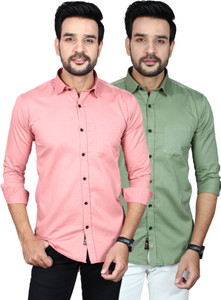 Liza Martin Men Solid Casual Pink, Light Green Shirt