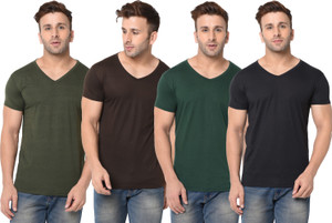 Jaskart Solid Men V Neck Multicolor T-Shirt