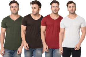Jaskart Solid Men V Neck Multicolor T-Shirt