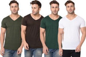 Jaskart Solid Men V Neck Multicolor T-Shirt