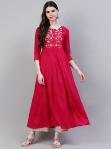 Stylum Women Embroidered, Embellished, Solid A-line Kurta