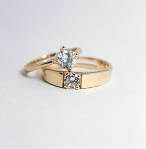 ELITE CREATION Adjustable Couple Rings Valentine Gifts Couple Rings for Girls and Boys Valentine Day Propose Your Girlfriend Brass Diamond Gold Plated Ring
