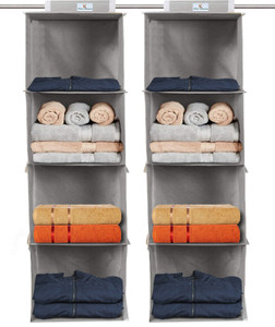 KUBER INDUSTRIES 4 Shelf Closet Hanging Organizer, 4 Tier Closet Wardrobe Organizer Clothes Storage Hanger for Family Closet Bedroom, Foldable and Universal Fit (Grey)Pack of 2)-25_F_KUBMART15321 Closet Organizer