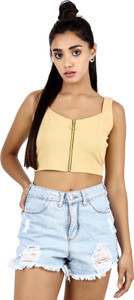 POPWINGS Casual Short Sleeve Solid Women Gold Top