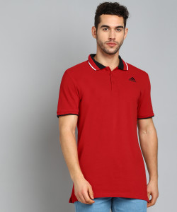 ADIDAS Solid Men Polo Neck Red T-Shirt