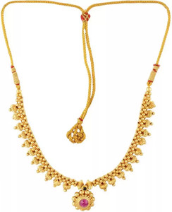 Heer Collection Traditional Wedding Maharashtrian Kolhapuri Thushi ( Choker ) Necklace Set Jewellery for Women and Girls Pearl Gold-plated Plated Copper Necklace