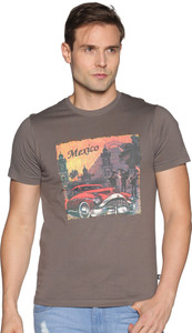 Dollar Printed Men Round Neck Silver T-Shirt