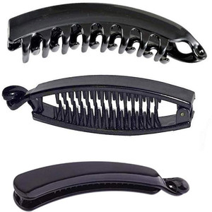 BHARATGAURAV Styling Banana Hair Clip Black Medium Size Plastic for Girls and Women(Pack of 3) Banana Clip