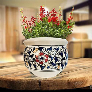 Niyara white & blue designer ceramic planters pot size-8 inches Plant Container Set