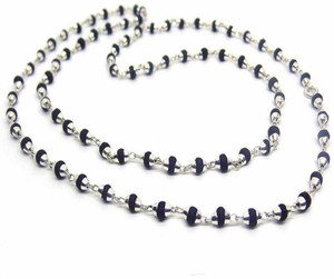LETNIX black Tulsi Mala Bead with Silver Plated Cap Silver Plated Wood Necklace Beads Silver Chain