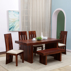 Kendalwood Furniture Premium Dining Room Furniture Wooden Dining Table with 4 Chairs & 1 Bench Solid Wood 6 Seater Dining Set
