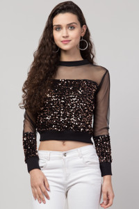 Fabitto Party Self Design Women Brown Top