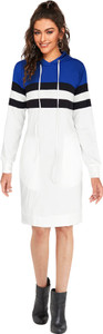 Fedilla Women T Shirt White, Blue Knee Length Dress