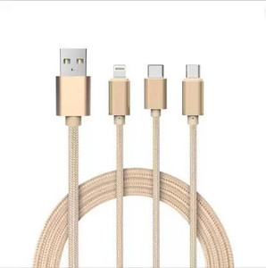 THE MOBILE POINT Lightning Cable 2 A 1.2 m 3 in 1 Multi USB Charging Nylon Braided Fast Multi Charger Cable for Micro USB, iOS and Type-C Devices