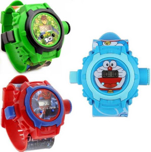 MATTRENDS Spiderman,Doraemon,BEN10 Three Spiderman BEN10 Doraemon Trio Projector Digital Watch  - For Boys & Girls