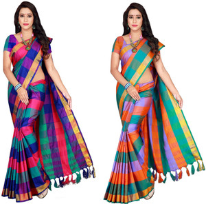 MENFLUENT Checkered Bollywood Cotton Silk Saree
