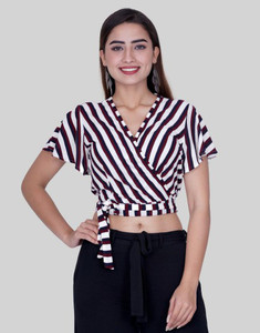 ART OF CLOTHING Casual Half Sleeve Striped Women Multicolor Top