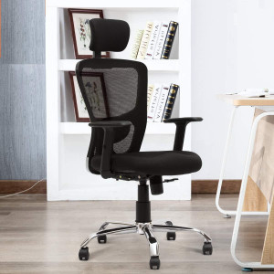 Finch Fox High Back Swivel Height Adjustable Mesh Computer Desk Office Chair for Home, Office, Conference Room Black Color Fabric Office Executive Chair