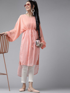 Juniper Casual 3/4 Sleeve Striped Women Pink Top