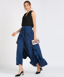 VAHSON Flared Women Dark Blue Trousers