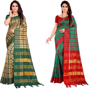 PRIYANSH CREATION Checkered Daily Wear Cotton Silk Saree