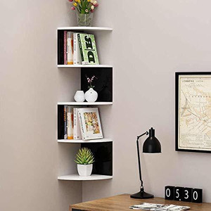 woodinto Zigzag Corner Wall Mount Shelf Unit/Racks and Shelves/Wall Shelf/Book Shelf MDF (Medium Density Fiber) Wall Shelf