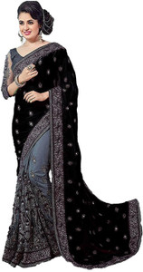 JNik Embroidered Bollywood Silk Blend, Net Saree