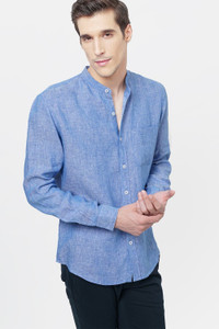 BASICS Men Solid Casual Blue Shirt